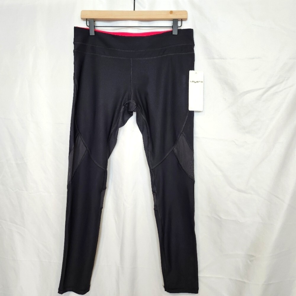 Layer 8 NWT Womens Black Pink Mesh Performance Legging Large Yoga Activewear